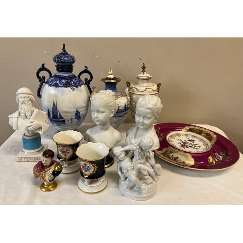 103 - A selection of late 19th/early20thC ceramics to include; a Dresden large stand, Derby twin handled l... 