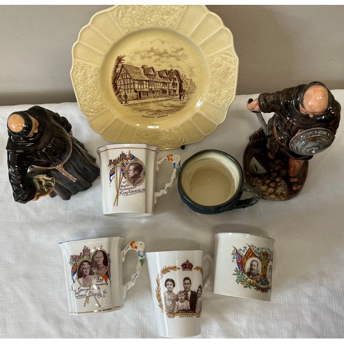 111 - Ceramics to include Royal Doulton 'The Jovial Monk' and 'Friar Tuck', Myott & Son plate, Toby jug an... 