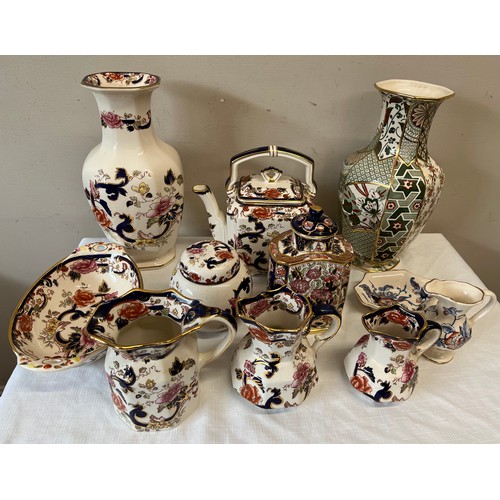 113 - A large quantity of Masons Mandalay pattern, Penang lidded jar, Applique vase and Cathay jug and dis... 