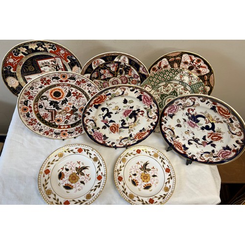 116 - Seven various Masons Ironstone plates together with 2 x Royal Crown Derby A 962 pattern plates.