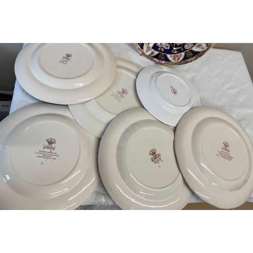 116 - Seven various Masons Ironstone plates together with 2 x Royal Crown Derby A 962 pattern plates.