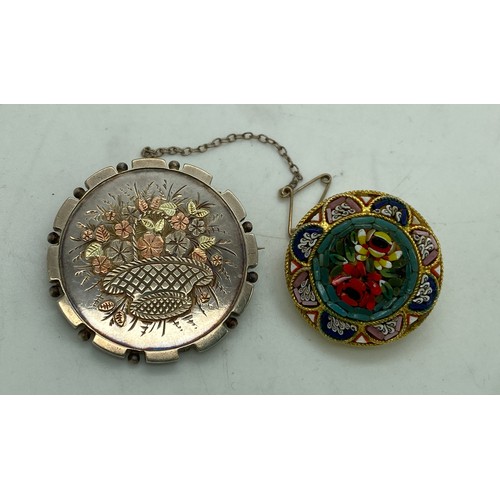 369 - A silver brooch Birmingham 1885 maker William Clark Manton together with a micro mosaic Italian broo... 