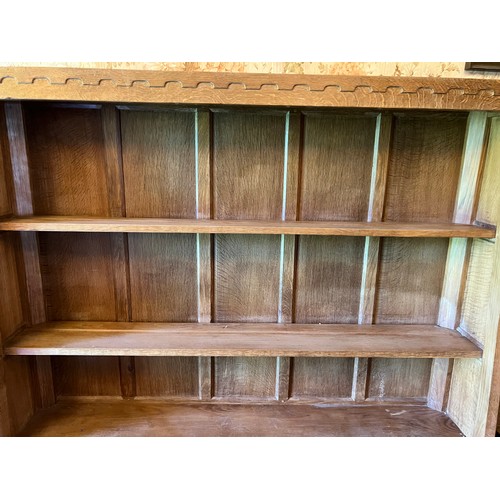 784 - Peter Heap Rabbitman oak Dresser raised back with open shelves, two drawers and cupboards under, and... 