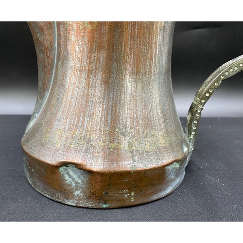 Middle Eastern copper and brass coffee/ritual water pot with pricked  foliate decoration band to the