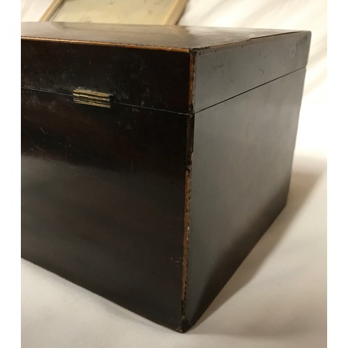 1047 - A mahogany box with inlay to edges and segmented drawer to base, with key, 31 l x 21 w x 16cm h toge... 