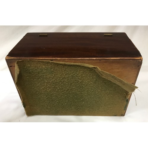 1047 - A mahogany box with inlay to edges and segmented drawer to base, with key, 31 l x 21 w x 16cm h toge... 