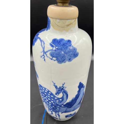 134 - A Chinese porcelain blue and white jar converted to lamp. 40cm h to vase top.