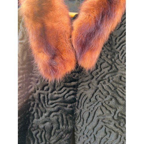 502 - Vintage curly lamb coat with fur collar, labelled size 18.