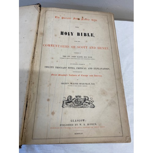 647 - Two bibles, include The Family Bible by Scott & Henry, The Holy Bible, The Holy Bible, The Family De... 