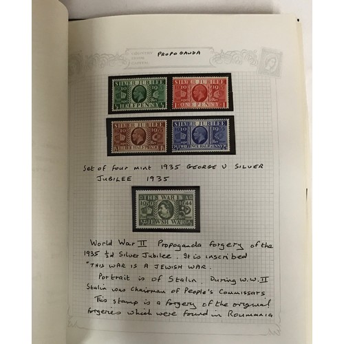 439 - A bound collection of stamps depicting maps, forgeries and Cinderella's.