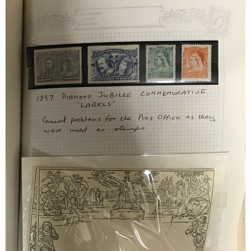 439 - A bound collection of stamps depicting maps, forgeries and Cinderella's.