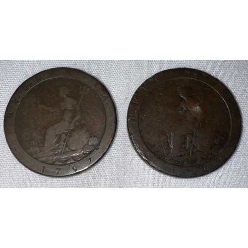 446 - Two George III 1797 cartwheel penny's.