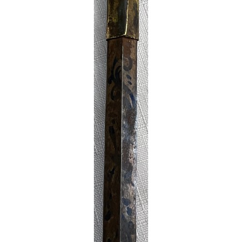 1059 - A 19thC wooden cased swordstick with horn handled 89cm l.