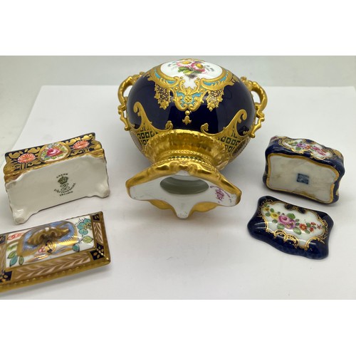 145 - Continental and British ceramics to include Royal Crown Derby vase 11cm h, Continental lidded box, C... 