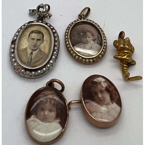 384 - Vintage jewellery to include 9ct white gold pendant 3 x 2 cm, portrait locket, unmarked yellow metal... 