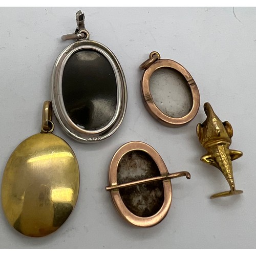 384 - Vintage jewellery to include 9ct white gold pendant 3 x 2 cm, portrait locket, unmarked yellow metal... 