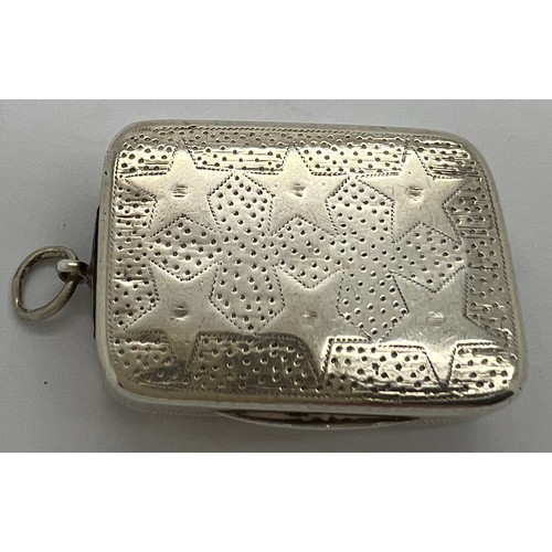 575 - Birmingham silver vinaigrette with pin prick decoration and suspension ring by Matthew Linwood, Birm... 