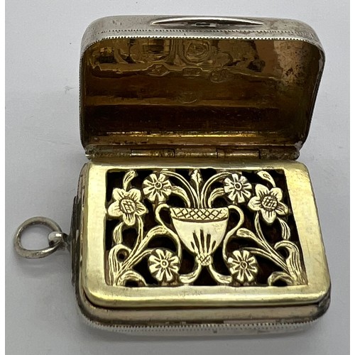 575 - Birmingham silver vinaigrette with pin prick decoration and suspension ring by Matthew Linwood, Birm... 