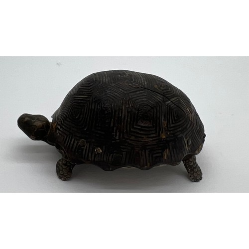 587 - Silver tortoise match holder/ striker with tortoiseshell top 8cm l. London 1887, maker Walter Thornh... 