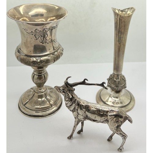 599 - Silver and white metal to include vase base Birmingham 1971, maker Reid & Sons Ltd, Continental stag... 