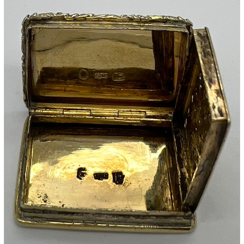 600 - Birmingham silver gilt vinaigrette by Gervase Wheeler Birmingham, possibly 1836. 2.5 x 3.5cm.