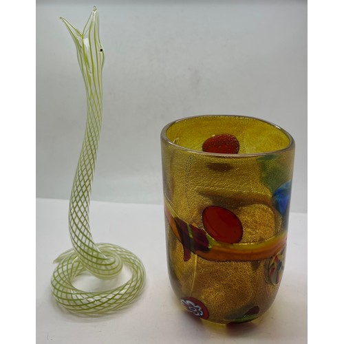 319 - A Murano glass snake bud vase 20cm h together with a Murano glass beaker/vase 12cm h.