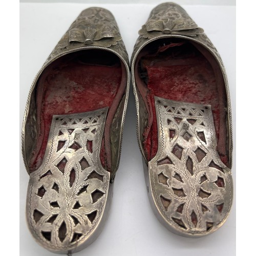 606 - A pair of antique silver Arab Ottoman Persian Middle East shoes Harem Princess. Circa 1850-1900. 19c... 