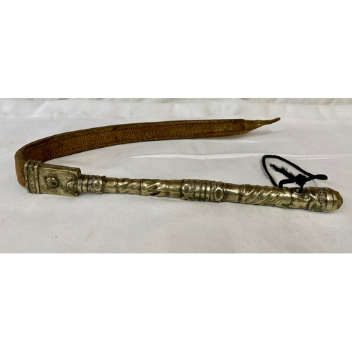 797 - A white metal handled leather whip.