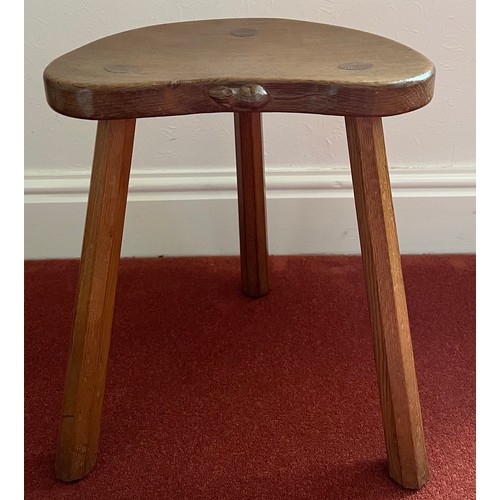 786 - A Robert 'Mouseman' Thompson cow stool, purchased 1977. 45 h x 36 w x 30cm w.