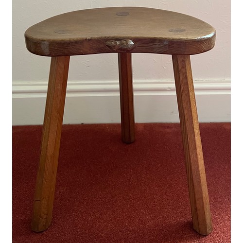 786 - A Robert 'Mouseman' Thompson cow stool, purchased 1977. 45 h x 36 w x 30cm w.