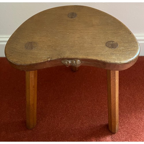 786 - A Robert 'Mouseman' Thompson cow stool, purchased 1977. 45 h x 36 w x 30cm w.