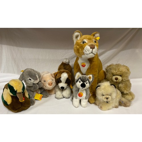 755 - Collection of 6 Steiff soft toys to include Ango Puma 50, Bea Schwein 24, Scotty Husky 22, Tulla Ent... 