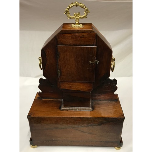 843 - Mahogany inlaid French style mantel clock 53cms h, 36cms w, max 15.5cms d.  JF on movement. Has two ... 