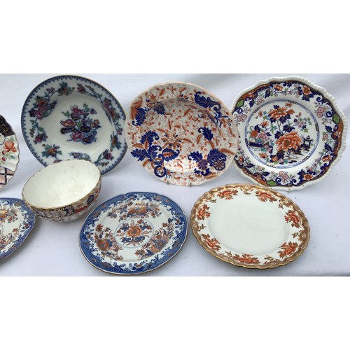 180 - A quantity of Copeland Spode/ Spode Stone/Spode/Newstone 19thC plates and bowls in blues and reds.