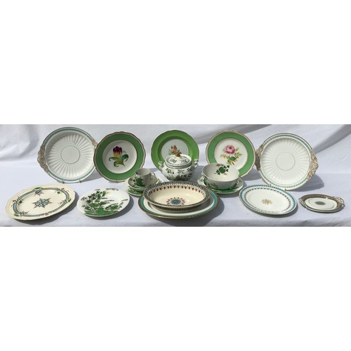 183 - A quantity of 19thC Copeland Spode of various patterns in greens and blues including plates, dishes,... 