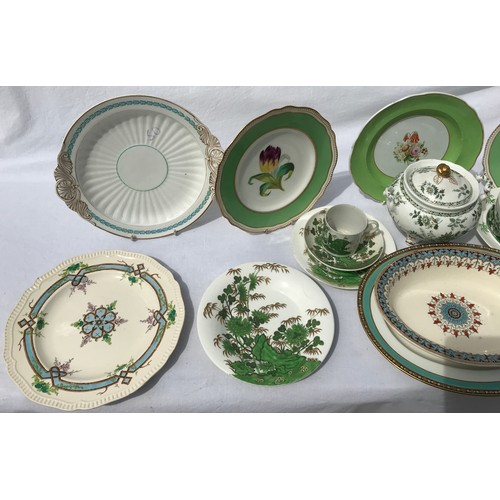 183 - A quantity of 19thC Copeland Spode of various patterns in greens and blues including plates, dishes,... 