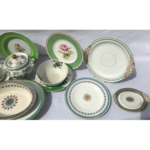 183 - A quantity of 19thC Copeland Spode of various patterns in greens and blues including plates, dishes,... 