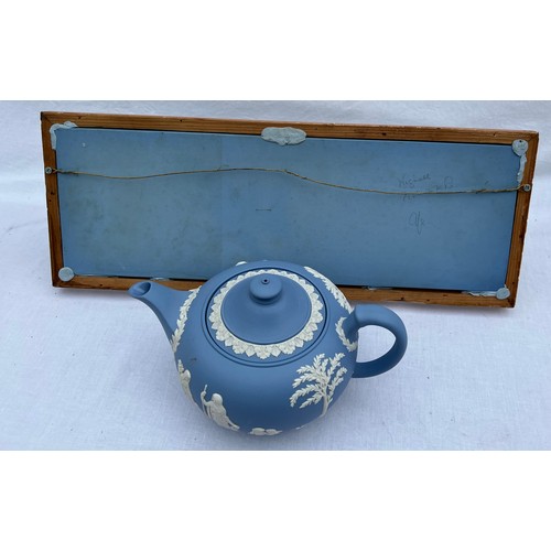 193 - A Wedgwood jasperware framed plaque 18 x 48cm together with a Wedgwood teapot.