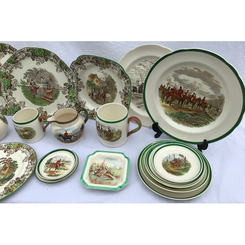 197 - A quantity of 20thC Copeland Spode/Spode ceramics to include various 'Byron' hunting scenes, plates ... 