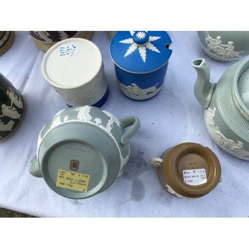 212 - A collection of Copeland and Spode jasperware to include teapots, jugs etc.