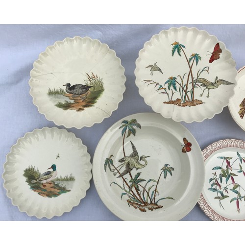 214 - Various 19thC/20thC Copeland/ Spode with birds, butterflies and flower patterns.