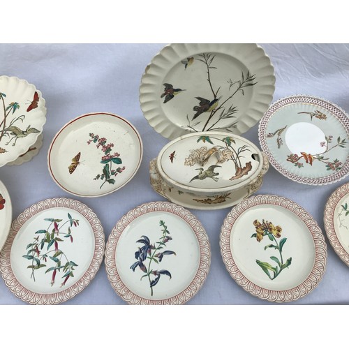 214 - Various 19thC/20thC Copeland/ Spode with birds, butterflies and flower patterns.