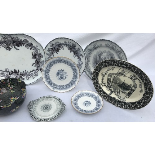 215 - Various 19thC/20thc Copeland and Spode in black and grey hues.