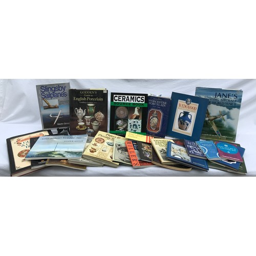 657 - A mixed selection of reference books to include Wedgwood, ceramics, aircraft and a signed copy of As... 