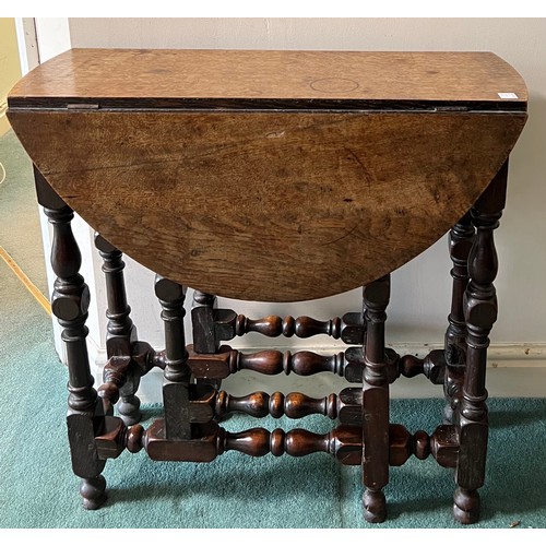 1305 - An 18th C oak gateleg table with drawer to one end 80cm x 70 cm open and 70cm x 27cm closed