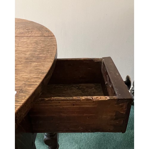 1305 - An 18th C oak gateleg table with drawer to one end 80cm x 70 cm open and 70cm x 27cm closed