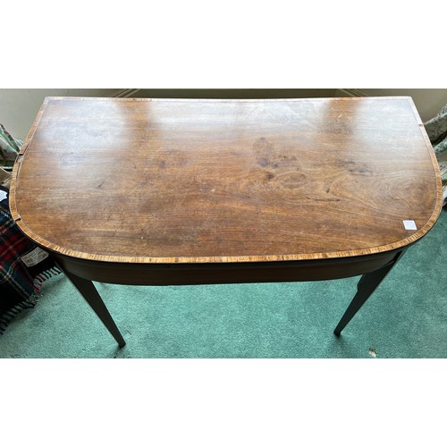 1309 - 19th C mahogany and inlaid fold over card table on square tapered legs 91cm w x 45cm d x 74cm h, clo... 