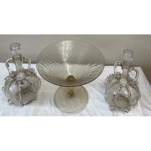 322 - Pair of 19thC Decanters together with a conical glass bowl. (3)