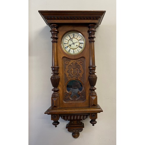 844 - A late 19thC Vienna wall clock, spring driven 8 day movement, striking on a gong. 113 h x 51 w x 25.... 