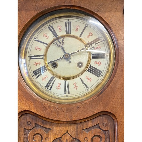 844 - A late 19thC Vienna wall clock, spring driven 8 day movement, striking on a gong. 113 h x 51 w x 25.... 